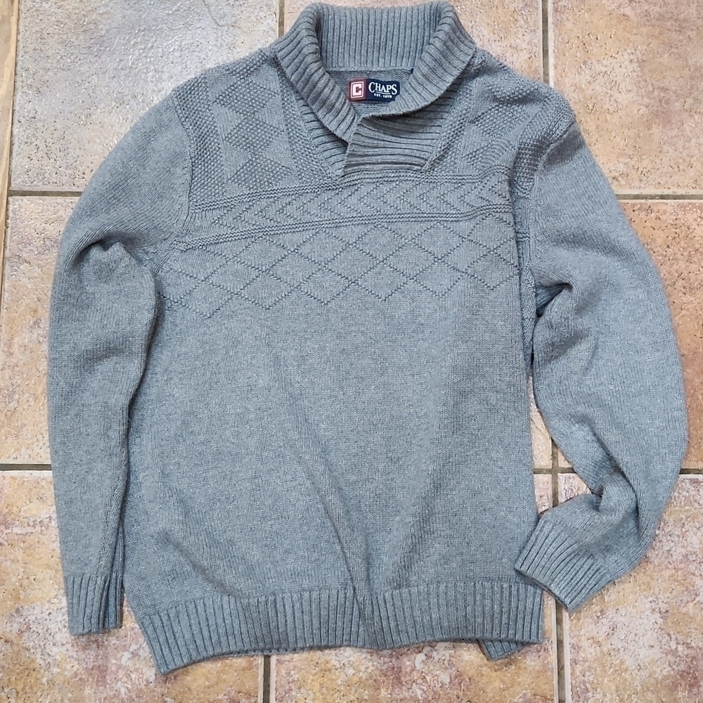 𝅺CHAPS grandpa sweater men's size large gray EUC